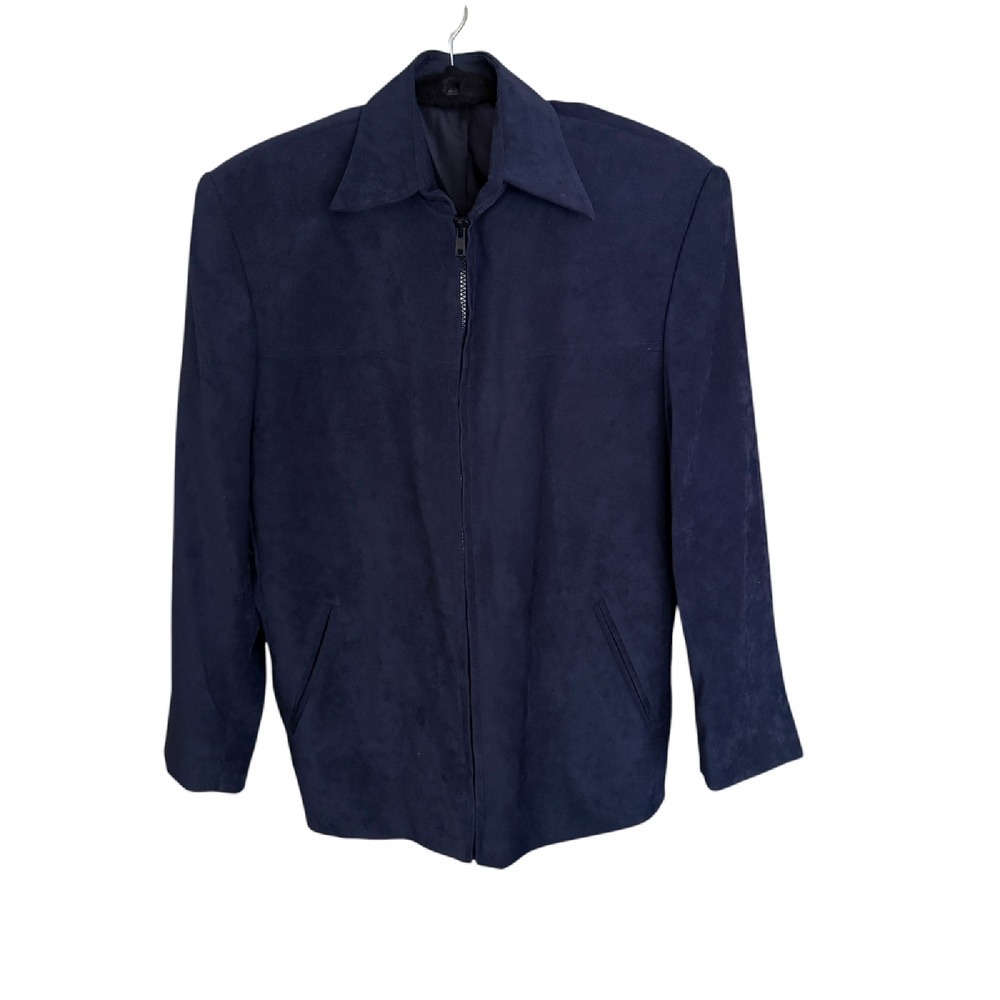 Griffin Suede Jacket Full Zip Collared Dark Blue Coat Mens Size M